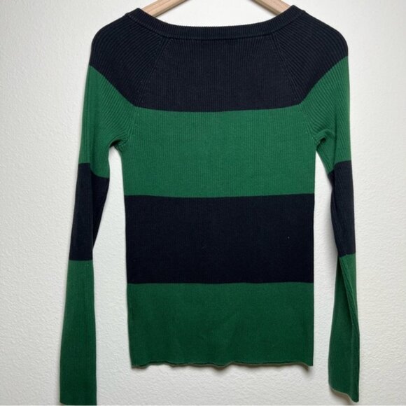 Lauren Ralph‎ Lauren Women Sweater Medium Green Blue Stripe Rib Preppy Rugby - Picture 4 of 6